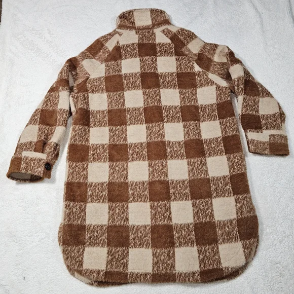 GREYLIN ANTHROPOLOGIE Women’s M Brown Plaid Long Heavyweight Shacket Jacket - Picture 7 of 13